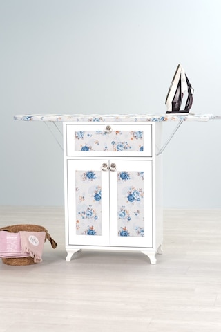 Mistik Home Rose Katlanır Dolaplı Ütü Masası Beyaz Gövde, Mavi Çiçek Desenli Beyaz/mavi