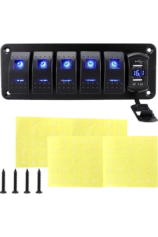 Xuweiwei 6 Yol 4x4 Alüminyum Joystick Paneli Çift Usb 42a Hızlı Şarj Mavi Led Aydınlatma Voltaj Göstergeli Otomotiv Aksesuarı