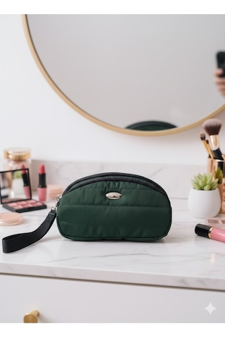 Newish Polo Portföy Stil Çift Gözlü Makyaj Ve El Çantası-dokulu Model Haki