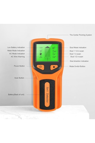 Siyah Saplama Bulucu Duvar Tarayıcı - 5'i 1 Arada Elektronik Saplama Dedektörü, Hd Lcd Ekranlı, Ahşap Ac Tel Metal