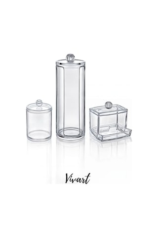 Vivart 3 Lü Kapaklı Makyaj Organizeri Pamukluk Disklik Çok Amaçlı Makyaj Organizeri Şeffaf Beyaz