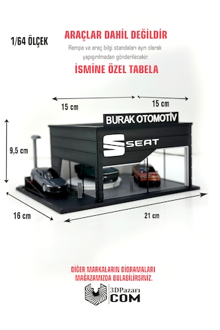 1/64 Ölçekli Seat Diorama Tasarımlı Araç Sergileme Garajı 3d Baskı
