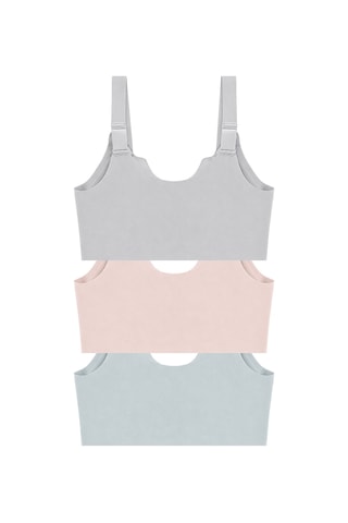 Cottonill Seamless Bra - Larevia Lazer Kesim Önden Düğmeli Tül Detaylı Kadın Sütyen 3'lü Paket Çok Renkli
