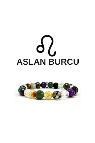 Aslan Burcu Bilekliği 8mm Doğaltaş Bileklik - 15 Cm Çok Renkli