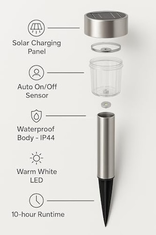 Güneş Enerjili Bahçe Lambası Seti, 10 Adet, Su Geçirmez Plastik, Led Aydınlatmalı, Dış Mekan, Dekoratif Solar Lamba, Otomatik Şarjlı, Geceleri Işıklı, Bahçe Yolu Lambası