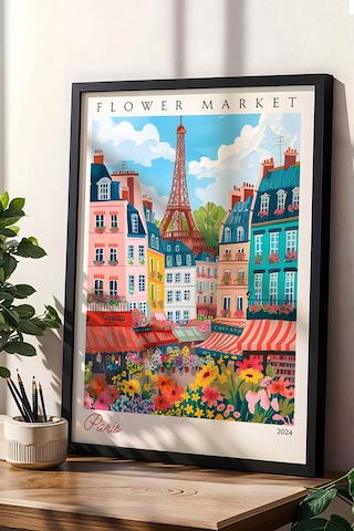 Paris Fransa Çerçeveli Tablo Seyahat Severlere Salon Ve Ofis İçin Estetik Duvar Dekoru Travel Flower Market