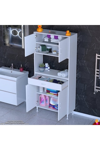 Modilayn Arda Banyo Dolabı 70x173x32,5cm 1 Çekmece 4 Kapak Ve 5 Raflı İhtiyaca Uygun Kolay Kurulum Beyaz