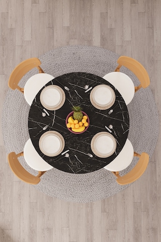 Modern Dolaplı 4 Kişilik Mutfak Yemek Masası Ve Sandalye %100 Mdf Mutfak Yemek Odası Masası Takımı Ymt04 Royal Mermer
