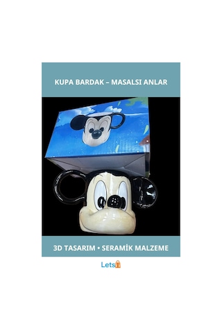 Mickey Mouse 3d Kulplu Seramik Kupa Bardak 300ml Çok Renkli