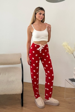 Giysa Kadın Beli Lastikli Kalp Desenli Pijama Altı Kırmızı - 26y 4522