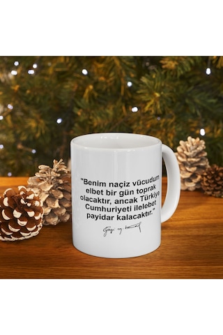10 Kasım Atatürk Baskılı Porselen Beyaz Lüks Kupa Bardak Beyaz