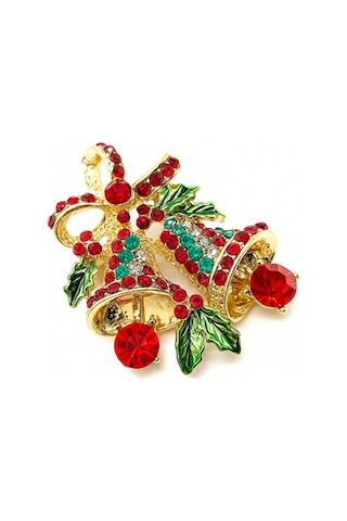 Holiday Bells Yeni Yıl Broş Kırmızı - Altın