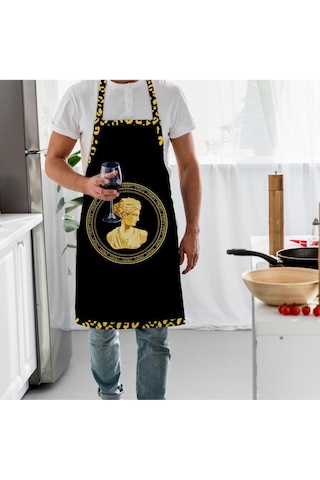 Siyah Büst Detaylı Mutfak Önlüğü Keten Kumaş, Uluslararası Yıkama Ve Solmama Sertifikası Çok Renkli