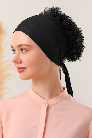 Melodi Scarf Tesettür Fırfırlı Bone Siyah Siyah
