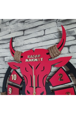 Lavinta54 Kişiye (Kasaplara) Özel Ahşap Duvar Saati Kırmızı