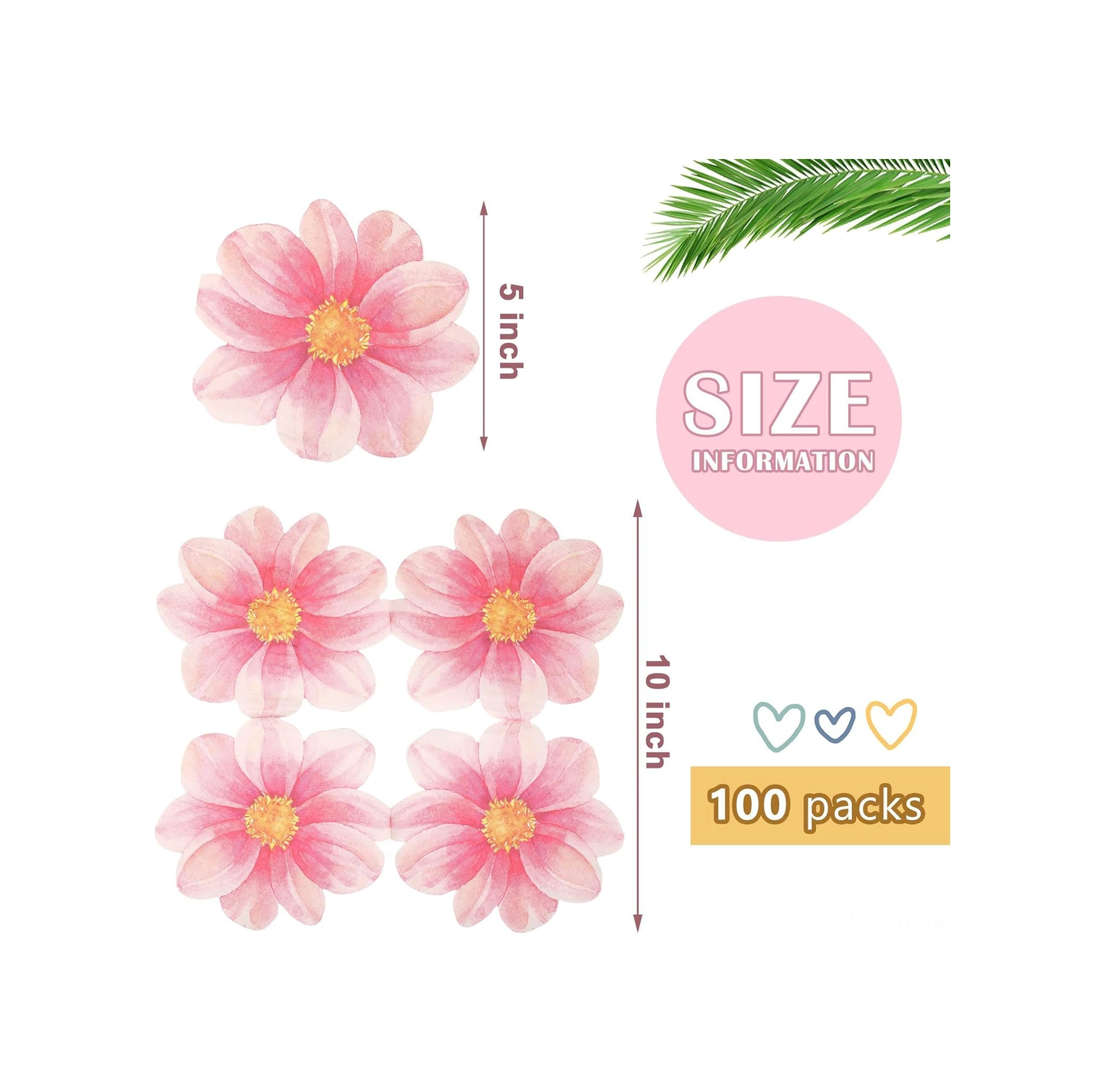 Hombey 100 Adet Pembe Gül Şekilli Tek Kullandım Kokteyl Peçeti - Düğün, Doğum Günü, Parti Servis Malzemesi Dekoratif Bezi Pembe