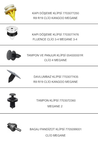 Renault Araçlarına Özel Tampon Kapı Davlumbaz Kaput İçin Karışık Klips Kutusu 171 Parça 171 Parça Klips Kutusu