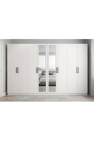 Monara Tamamı Mdf 8 Kapaklı Dolap Gardırop Beyaz