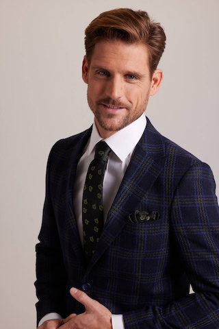 Erkek Lacivert Yeşil Kışlık Yünlü Regular Fit Ekose Desenli Ceket 001