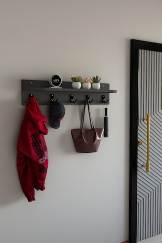 Alpa Ev Mobilya 5 Askılı Raflı Portmanto, Elbise Askılığı, Modern Duvar Organizer Askılık Antrasit