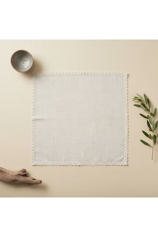Fabricasa Dantel Kenarlı Keten Peçete 40x40 Cm Beyaz - Ekru