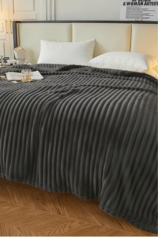 King Size Fitilli Battaniye Battal Boy 240x260 Cm Antrasit