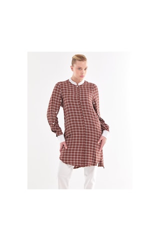 Sırtı Pileli Ekoseli Tunik-kahve-beyaz Kahve-beyaz