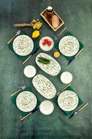 Cooker 10 Parça 4 Kişilik Mimoza Kahvaltı Takımı - Lüx Kahvaltılık Sunum Seti Tabağı Yeşil