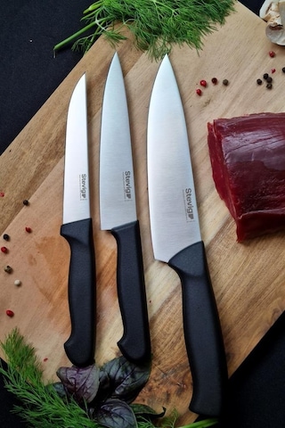 Stevig Cut 4 Chef's Kitchen Şef Ve Sebze Bıçak Seti 17,5 Cm 15 Cm Ve 12,5 Cm St-400.001 - St-400.002 - St-400.003 Siyah