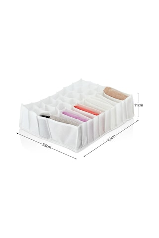 31 Gözlü Petek Ve Cepli Organizer Çekmece İçi Çorap Ve İç Çamaşırı Düzenleyici 42 X 32 X 11 Cm Beyaz