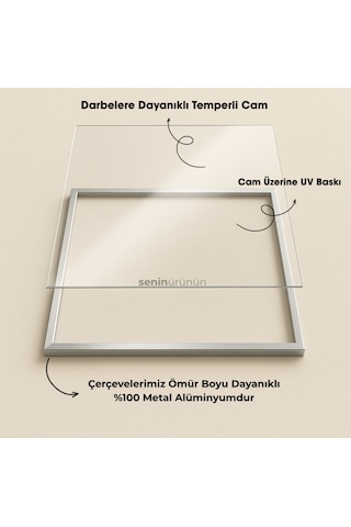 Feuilles De Minuit - Gerçek Cama Baskı Gold Alüminyum Metal Çerçeveli Tekli Modern Tablo