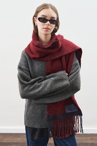 Şerit Detaylı Atkı Bordo Bordo