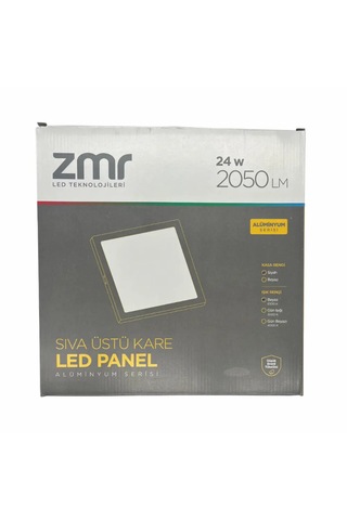 Zmr 24w Sıvaüstü Beyaz Işık Siyah Kasa Kare Panel Led Armatür Siyah Beyaz Işık