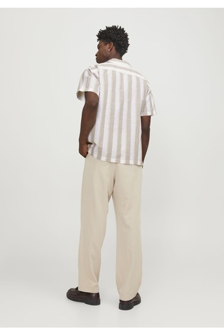 Jack & Jones Erkek Keten Karisimli Çizgili Gömlek - Ccsummer 12251116 Timber Wolf Mavi