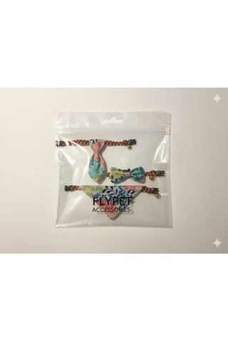 Flypet Renkli Çiçek Desen 3lü Set Papyon + Fular+ Kravat Kedi Tasma & Yavru Köpek Tasma 13cm-24cm