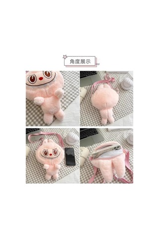 Ebitda Labubu Peluş Kız Çocuk Sevimli Çapraz Mini Pembe Karikatür Çanta Pembe