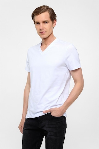 Süvari Beyaz Slim Fit Düz V Yaka Tişört