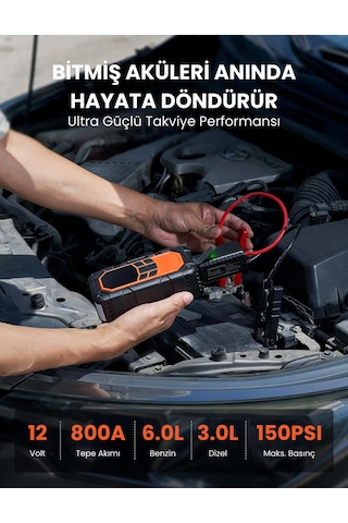 8000mah Şarjlı Auhma Acil Durum Akü Takviyeli Kompresör