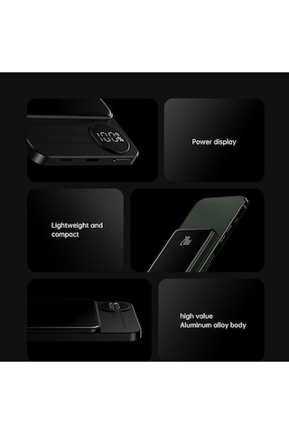 Yifomall 10000mah Metal Ultra İnce Magsafe Mıknatıslı Power Bank - Pd20w Çift Yönlü Hızlı Şarj, Akıllı Led Ekranlı, Gri