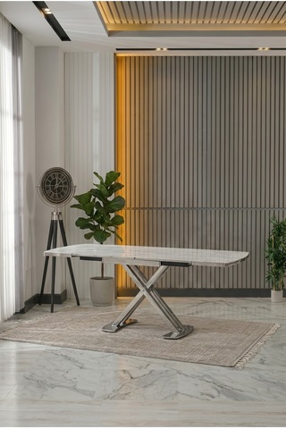 Venoxa Premium 80x120 / 80x180 Ölçülü Mdf Masa Tek Masadır Beyaz Mermer Beyaz Mermer