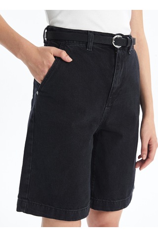 Lcw Jeans Siyah Beli Kemerli Bermuda Fit Kadın Jean Şort