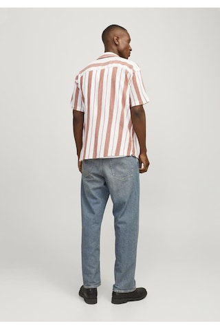 Jack & Jones Erkek Rahat Kesim Çizgili Gömlek - Luke 12255235 Maple Syrup Kiremit