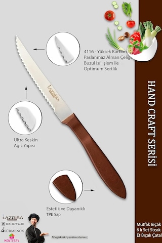 Hand Caft Serisi Steak Mutfak Bıçak Seti 6'li Steak Et Yemek Bıçağı Mft-2344 Çok Renkli