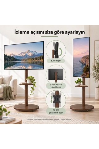Npo Std3811 17 37" Ahşap Kayın Tekerlekli Raflı Dikey/yatay Açı Ayarlı Mobil Monitör Ve Tv Standı Diğer