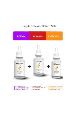 Retinol + Kolajen + C Vitamini Serum 3 Lü Set Alın Çizgisi Göz Çevresi