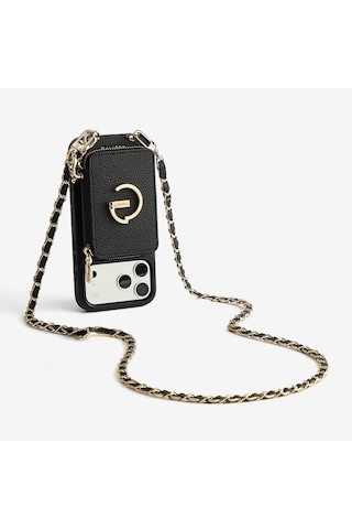 Kombinlenebilir - Uzun Zincir Crossbody Telefon Omuz Askısı - By Bera Lina Siyah