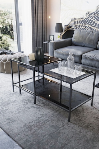 Dekoport Perla Orta Sehpa - Füme Cam Siyahh