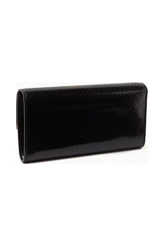 Jimmy Choo Patenli Deri Emmie Clutch, Rugan & Işıltılı, Asimetrik Kapak Tasarımı El Çantası Siyah