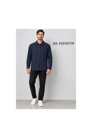 Hk Premium Erkek Gri Double Face Pike Gömlek Ceket Regular Fit, Çıtçıtlı, Uzun Kollu, Smart Casual Lacivert
