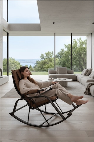 Sallanan Sandalye, Metal Ayaklı Tv Koltuğu, Sallanır Dinlenme Koltuğu, Demonte Sallanan Berjer Kahverengi